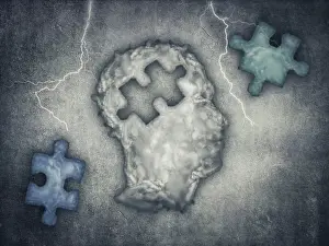 Mental Health Symbol Prints: Head made of clouds with puzzle shape inside and two different pieces to choose
