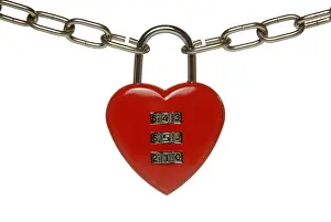 Symbolic Heart Shape Prints: Heart lock with numeric code, symbolic image for finding a partner