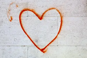 Prints of Heart, spray-painted on a house wall, Ljubljana, Slovenia Slovenia Prints: Heart Spray Paint Print, Ljubljana Street Art