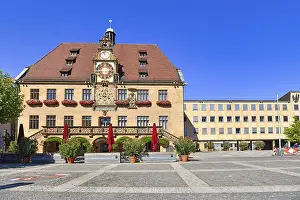Southern Germany City Center Prints: Heilbronn, Germany, September 2020: Beautiful old historic city hall building at market place of Heilbronn city center