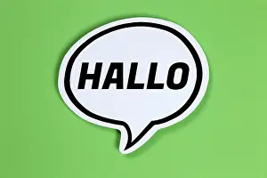 Speech Bubble Concept Prints: Hello in Speech Bubble Communication Concept Talk in Stuttgart