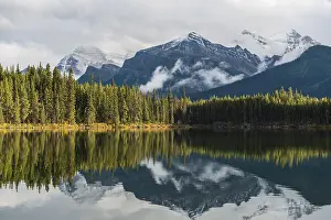 Mountain Lake Reflections Prints: Herbert Lake, lake with reflection of the Bow Range