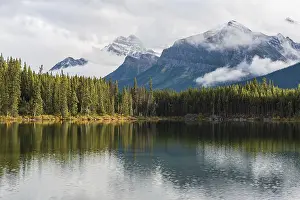 Banff National Park Alberta Prints: Herbert Lake, lake with reflection of the Bow Range