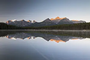 Canadian Rocky Mountains Prints: Herbert Lake at sunrise, reflection of the Bow Range
