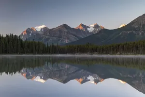 Canadian Rocky Mountains Prints: Herbert Lake at sunrise, reflection of the Bow Range