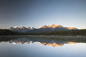 Canadian Rocky Mountains Prints: Herbert Lake at sunrise, reflection of the Bow Range