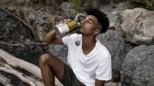 High Angle Studio Shot Prints: High angle man drinking water