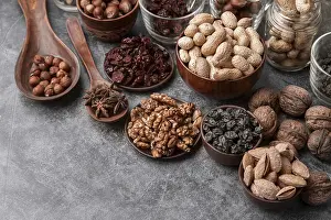 Food Still Life Composition Prints: High angle nuts arrangement
