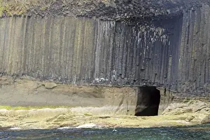 Northern Europe Rocky Shore Prints: High basalt cliffs with a small cave on the coast