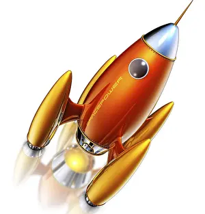 New Year Celebration Symbol Prints: high resolution 3D rendering of a rocket