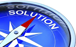 High Resolution Rendering Prints: high resolution rendering of a compass with a solution icon