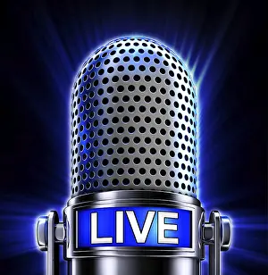 Studio Recording Setup Prints: High resolution rendering of a microphone with a live icon