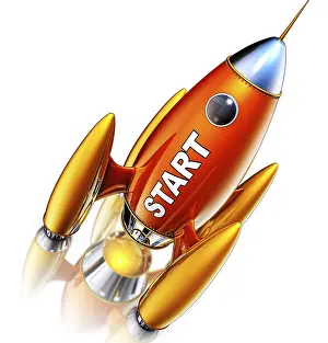 Air Traffic Control Technology Prints: High resolution rendering of a rocket with a start icon