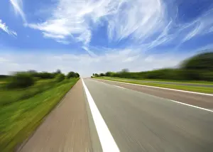 Deserted Country Roads Prints: High speed road with cloud background