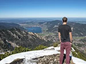 Hiking In Bavaria Prints: Hiker at the summit of Brecherspitz