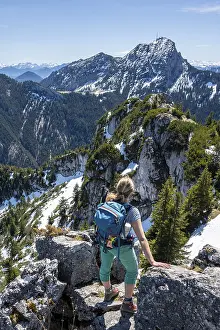 German Hiking Trails Prints: Hiker on the summit of Breitenstein