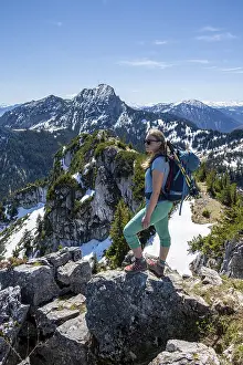 Bavarian Alps Prints: Hiker on the summit of Breitenstein