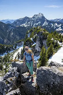 German Federal Republic Mountains Prints: Hiker on the summit of Breitenstein