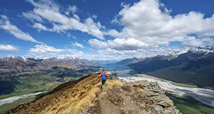 Southern Alps Landscape Photography Prints: Hiker on the summit of Mount Alfred