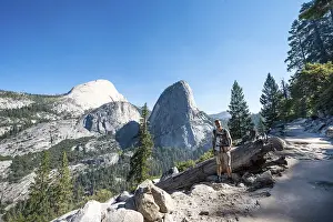 Hiking In California Prints: Hiker on trail to Glacier Point