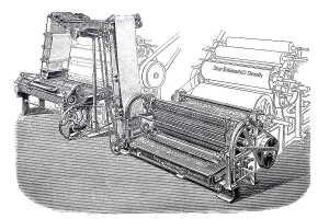 Historical Woodcut Illustrations Prints: Textile processing, spinning mill