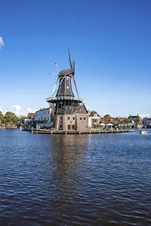 Prints of Historic mill on the waterfront, Haarlem, Netherlands Haarlem Prints: Historic Mill Print, Haarlem Waterfront