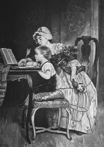 Historical Print of a Child Learning to Write