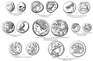 Historical Print of Ancient Greek Coins