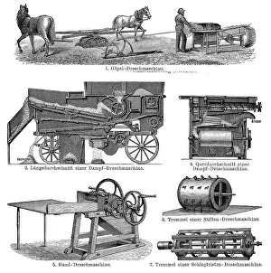 Historical Threshing Machine Print, 1896