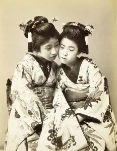 Two Japanese Women in Geisha Costume Print