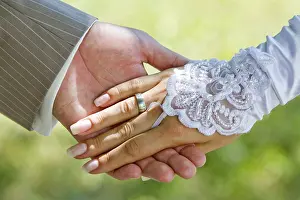 Bride And Groom Celebration Prints: Holding hands with a wedding ring