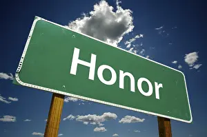 Cloudy Dramatic Landscape Prints: Honor road sign with dramatic clouds and sky