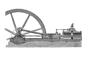 German Industrial Plant Prints: Horizontal steam engine with base plate