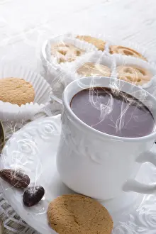 Sweet Dessert Photography Prints: Hot chocolate with cookie