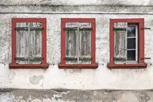 Deserted House Exterior Prints: House facade with three windows