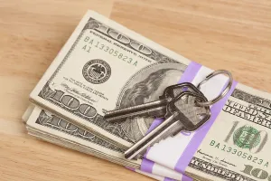 Cash For Keys Program Prints: House keys on stack of money, cash for keys program