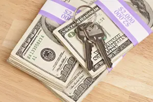 Cash For Keys Program Prints: House keys on stack of money, cash for keys program