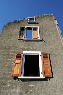 Old Building Facade Prints: House wall with open window, window