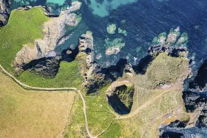 Uninhabited British Countryside Prints: Top Down over Housel Bay Cliffs from a drone
