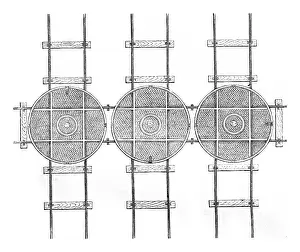 Vintage Railway Illustration Prints: Hubs three parallel tracks and a perpendicular