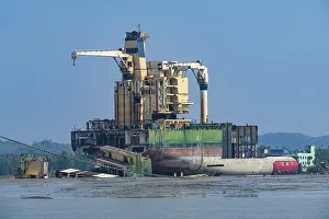 Chittagong Ship Breaking Yard Prints: Huge container ships ready to getting break up