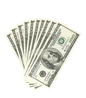 US Dollar Note Isolated Prints: Hundreds of dollars spread on white background