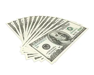 US Dollar Note Isolated Prints: Hundreds of dollars spread on white background