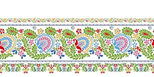 Red And White Ornamentation Prints: Hungarian vector embroidery pattern for borders