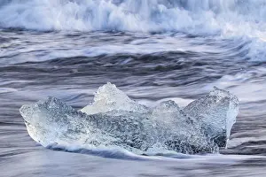 Icelandic Glacier Landscape Prints: Ice chunks on the black beach, lava beach