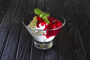 Cool Sweet Treats Prints: Ice cream with cherry and raspberry jam