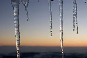 Winter Mountain Landscape Prints: Icicle at sunset