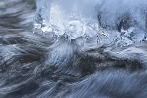 No People By The Water Prints: Icicles have formed on a stone in a stream