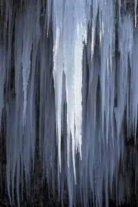Detailed Ice Formations Prints: Icicles on a rock face