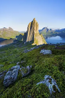 Steep Cliff Landscape Prints: Iconic mountain Segla with steeply sloping cliffs